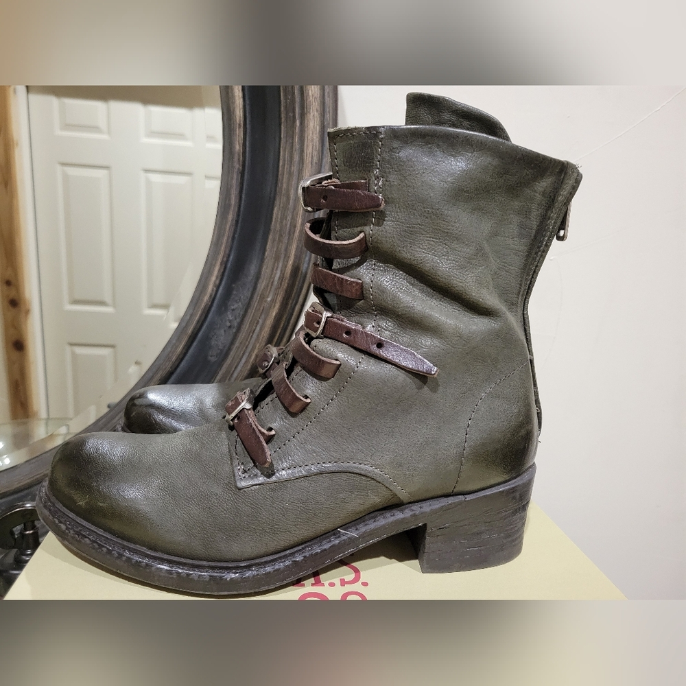 Rare A.S.98 NATHANIEL Jungle Women’s Green Leather Lace-Up Ankle Boots 41